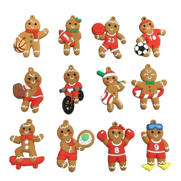 Set Of 12 Gingerbread Man Mini Ornaments Sports Theme Plastic Mini Tree Holiday - Picture 2 of 5